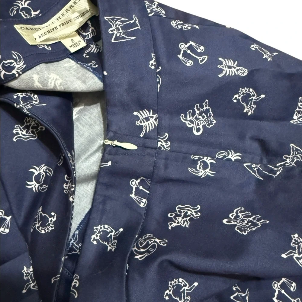Carolina Herrera Pants Zodiac Print Dark Blue Archive Print Collection B131 Sz 8
